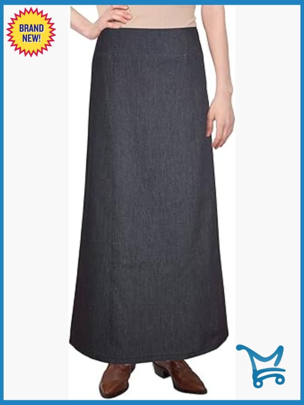 A-Line Denim Maxi Skirt High Rise Concealed Zip